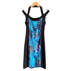 JOSEPH RIBKOFF | Ruffled Tie Dye Halter Neck Cocktail Dress Flattering | Size 2